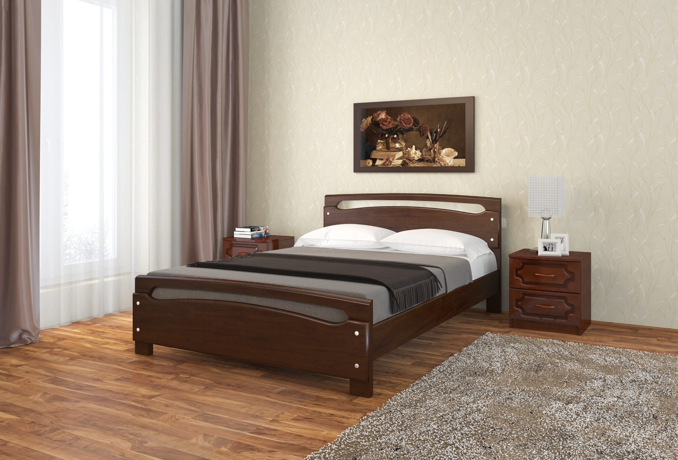 Кровать Камелия-2 Дуб Коньяк 1400x2000