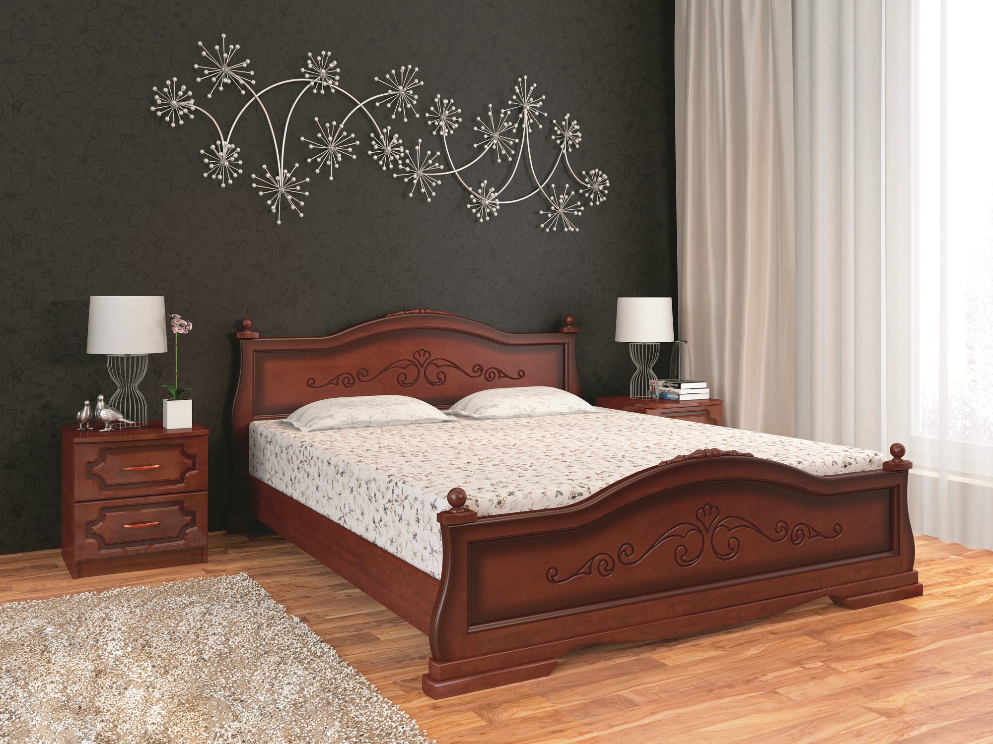 Кровать Карина-1 Орех 1200x2000